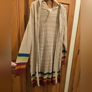 Matilda Jane Beige Tan Cardigan with Colorful Stripes